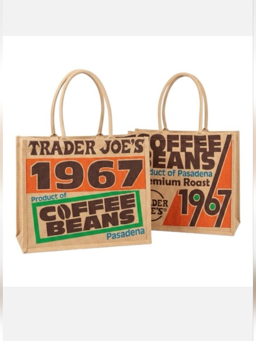Trader Joe's Coffee Beans 1967, Reusable Jute Tote Bag